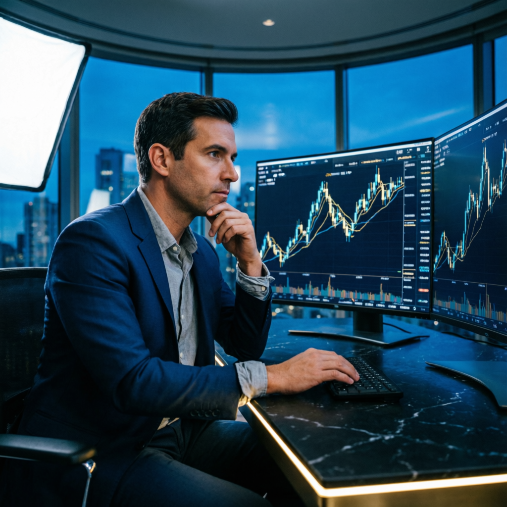 Professional forex trader analyzing prop firm challenge charts