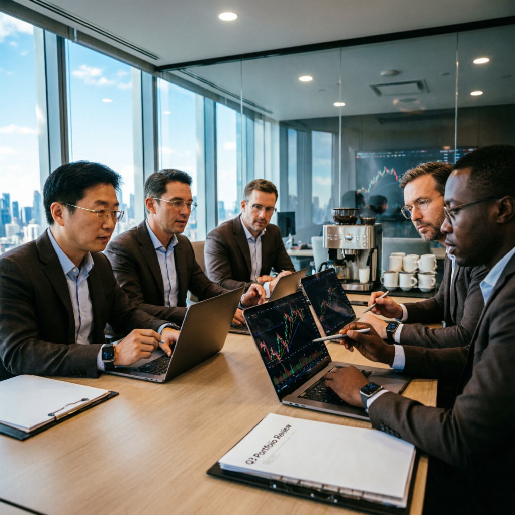 Professional trading team meeting