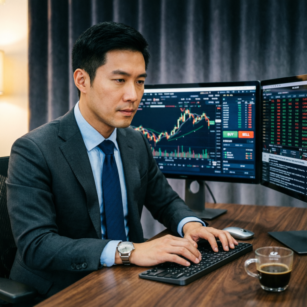 Professional prop firm trader analyzing Hola Prime trading rules on multi-monitor setup