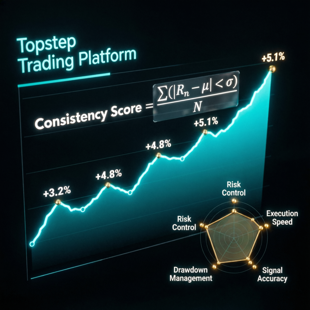 Topstep Trading Platform consistency rule visualization with mathematical formula