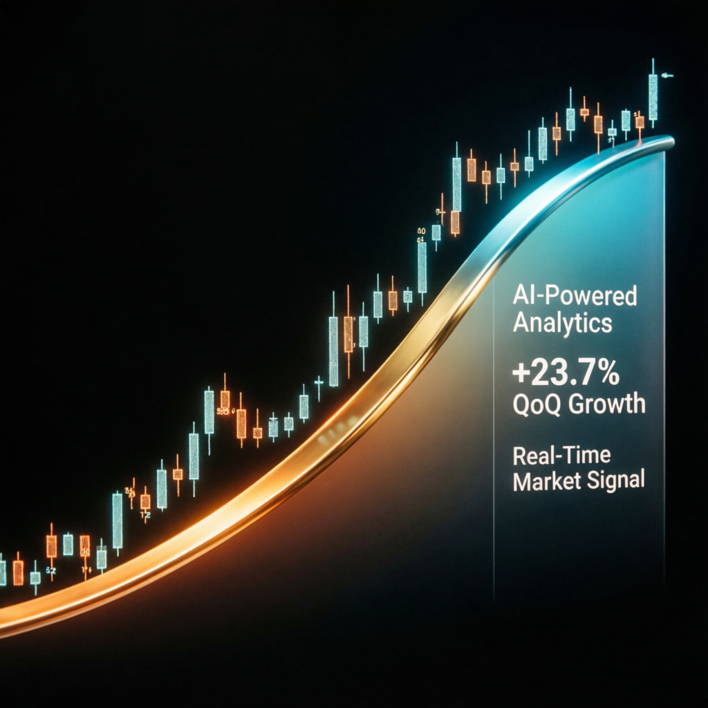 Financial growth chart with upward trajectory and AI analytics