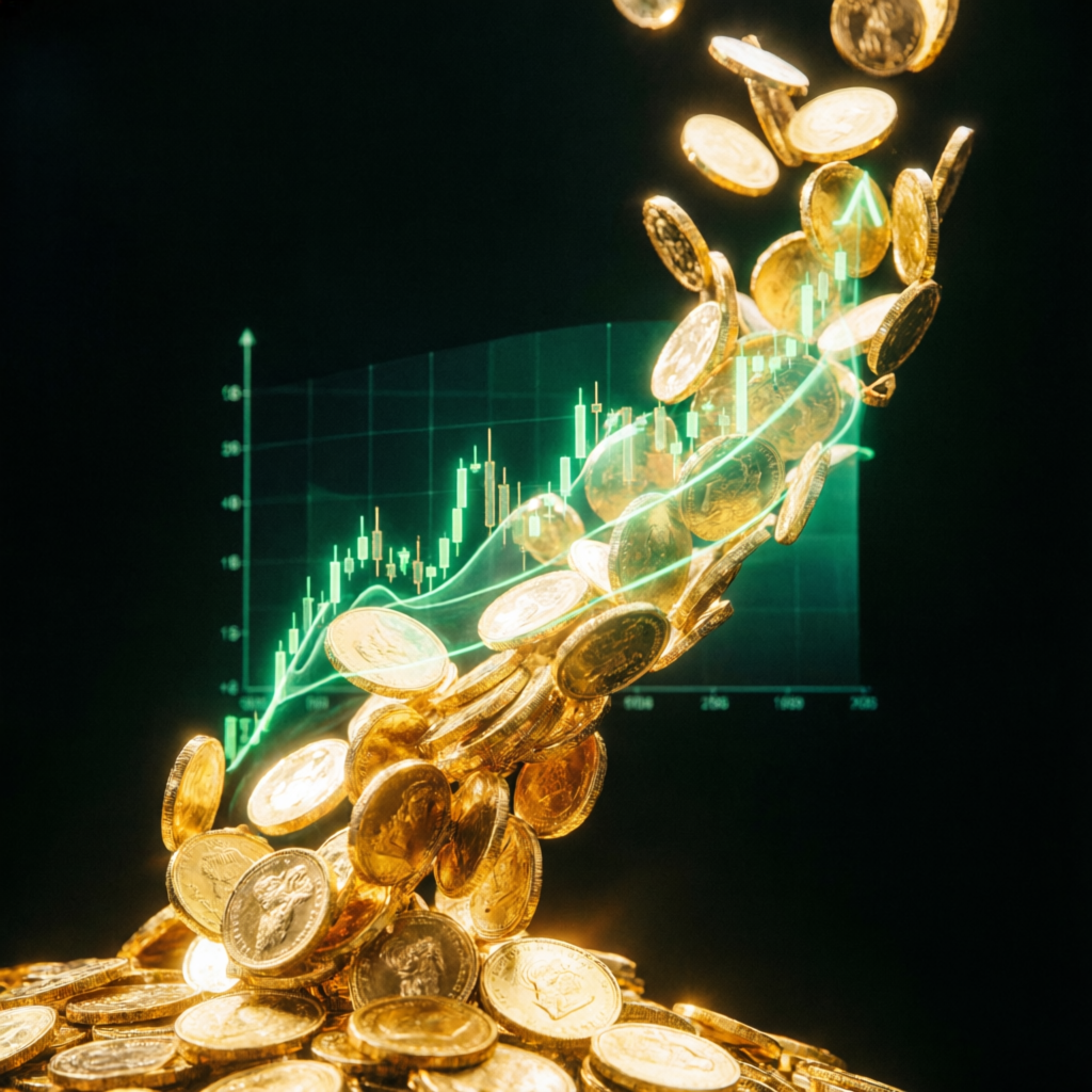 Premium payout success visualization with gold coins