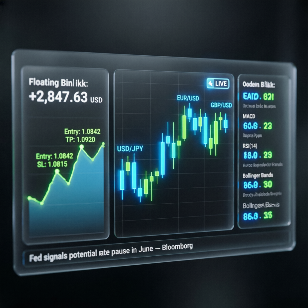 Live trading dashboard showing profitable results