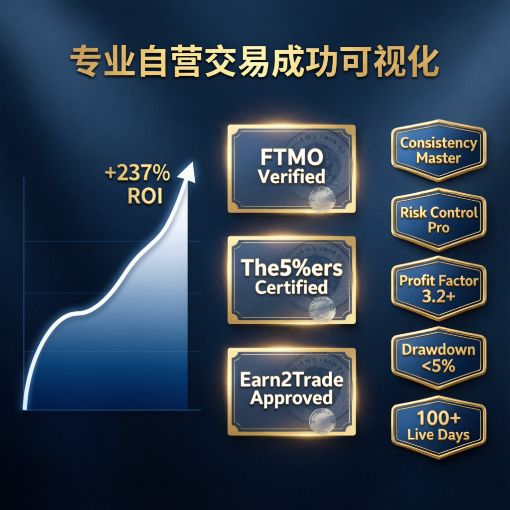 Professional prop trading success visualization with verified certificates