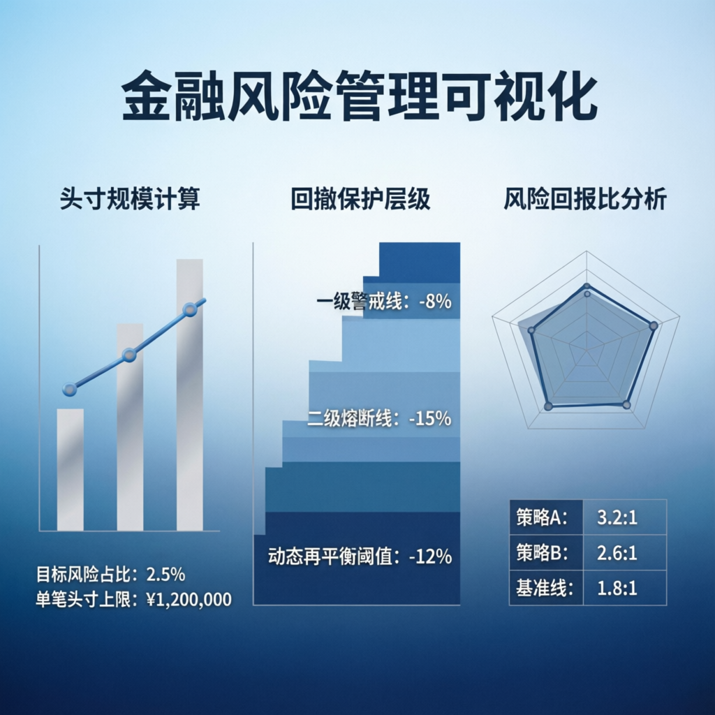Risk management visualization showing position sizing and drawdown protection