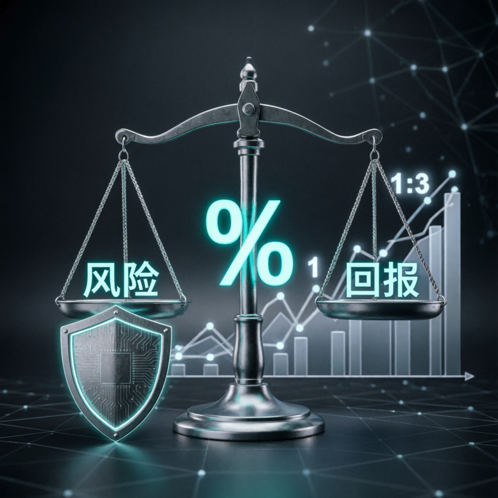 Risk management visualization showing balanced risk reward ratio