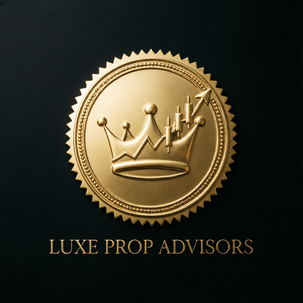 Luxury prop firm logo with golden crown representing premium trading services