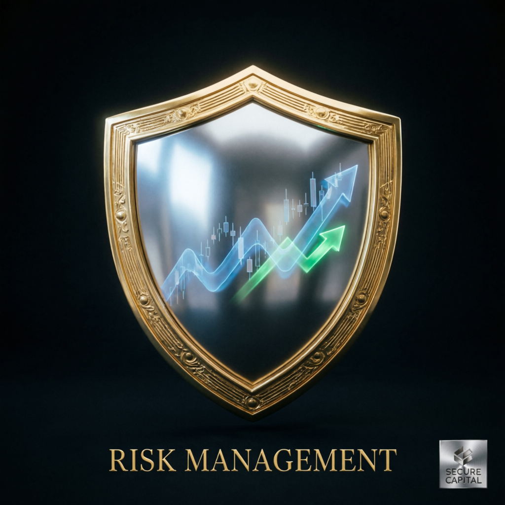 Golden shield protecting trading capital representing Topstep risk management rules