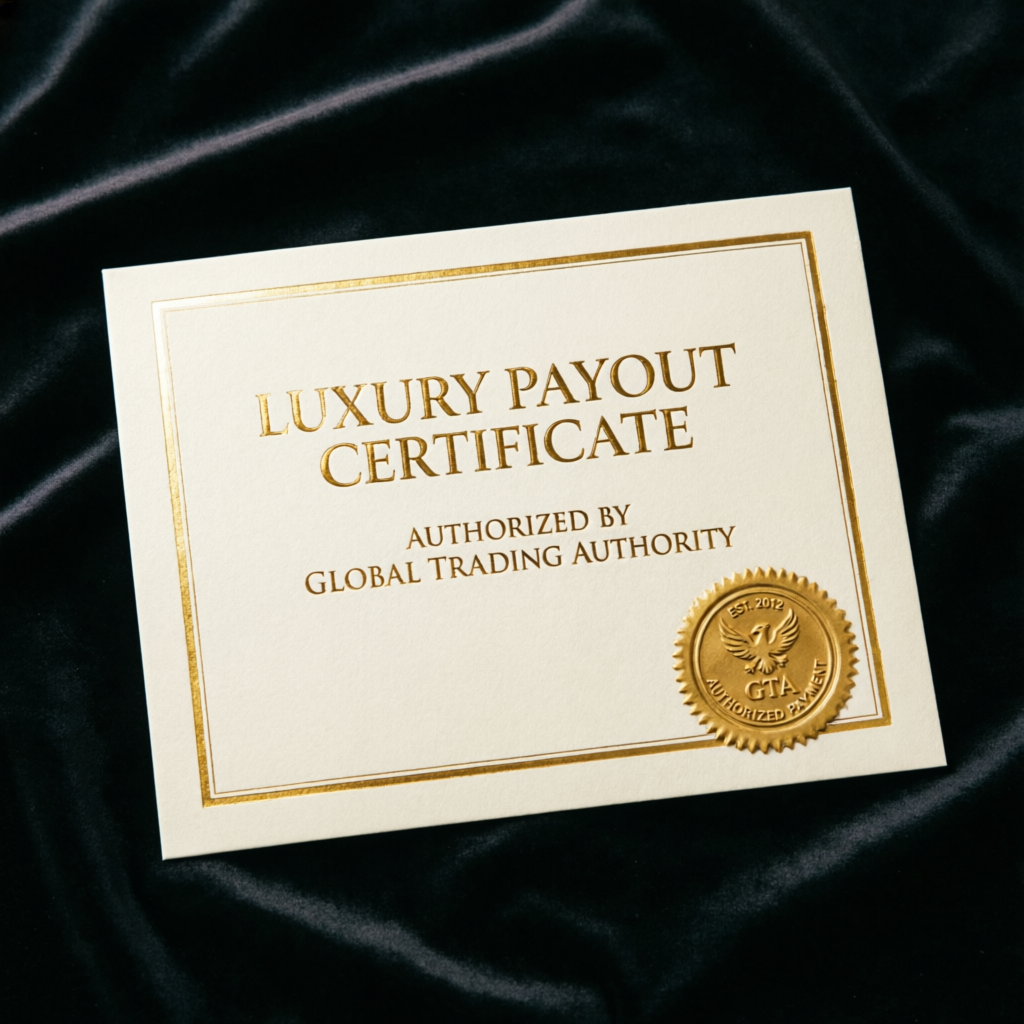 Luxury payout certificate representing Topstep funded account earnings