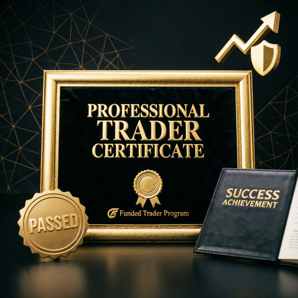 Professional Trader Certificate with PASSED seal and Success Achievement booklet - gold and black premium design