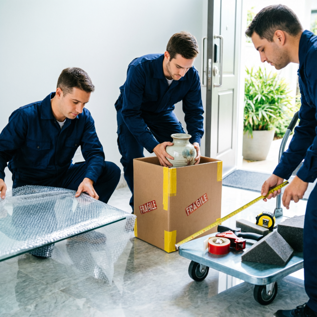 Servicio de embalaje profesional con cajas y materiales de protección