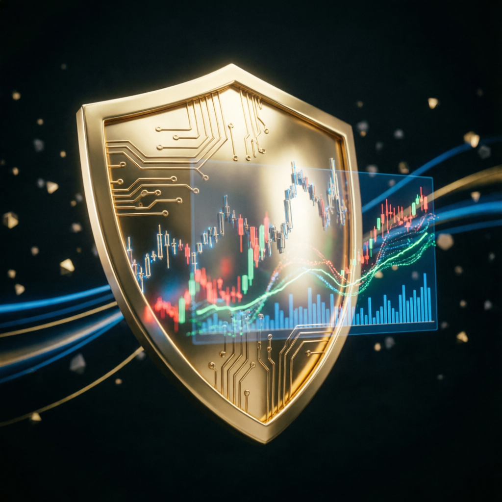 Risk management shield protecting Topstep trading account