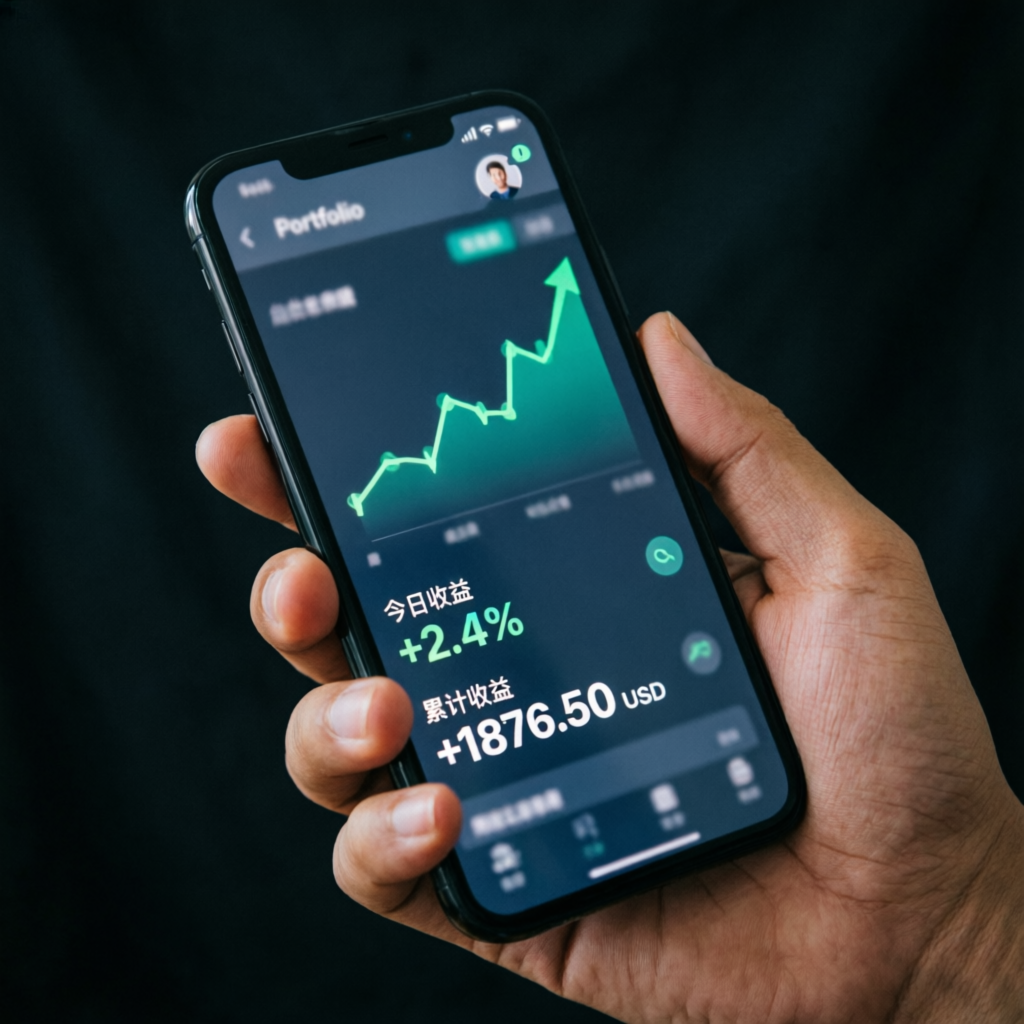 Mobile trading app showing profitable portfolio growth from Topstep funded account