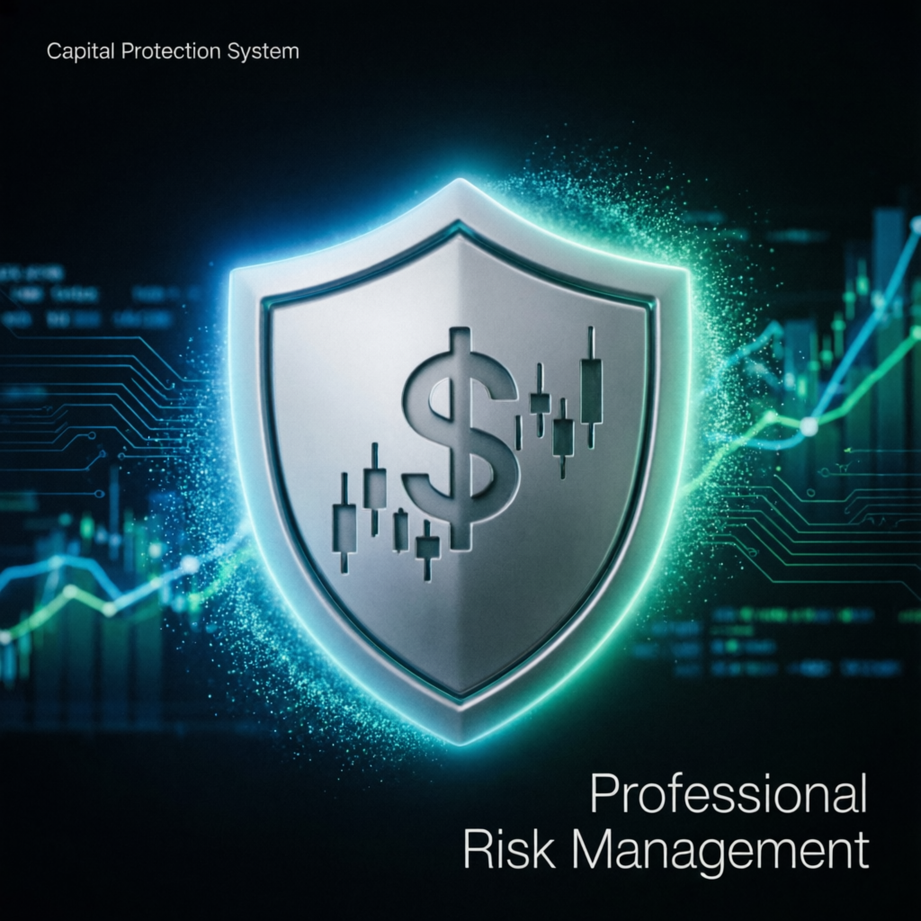 Professional risk management shield protecting trading capital during Topstep combine evaluation