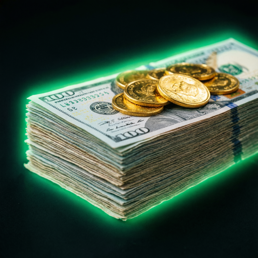 Stack of US dollar bills representing Topstep funded account payouts and profits