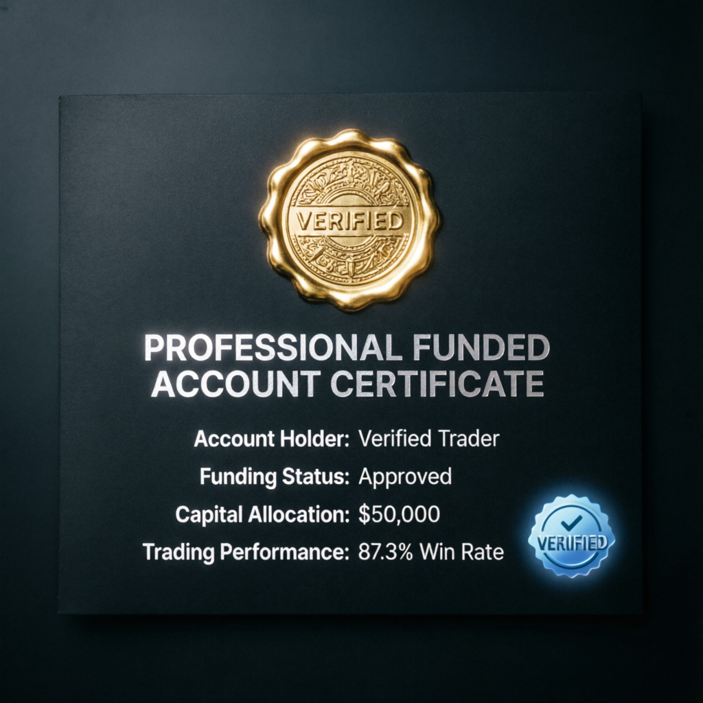 Professional funded account certificate with verified seal representing Topstep combine success