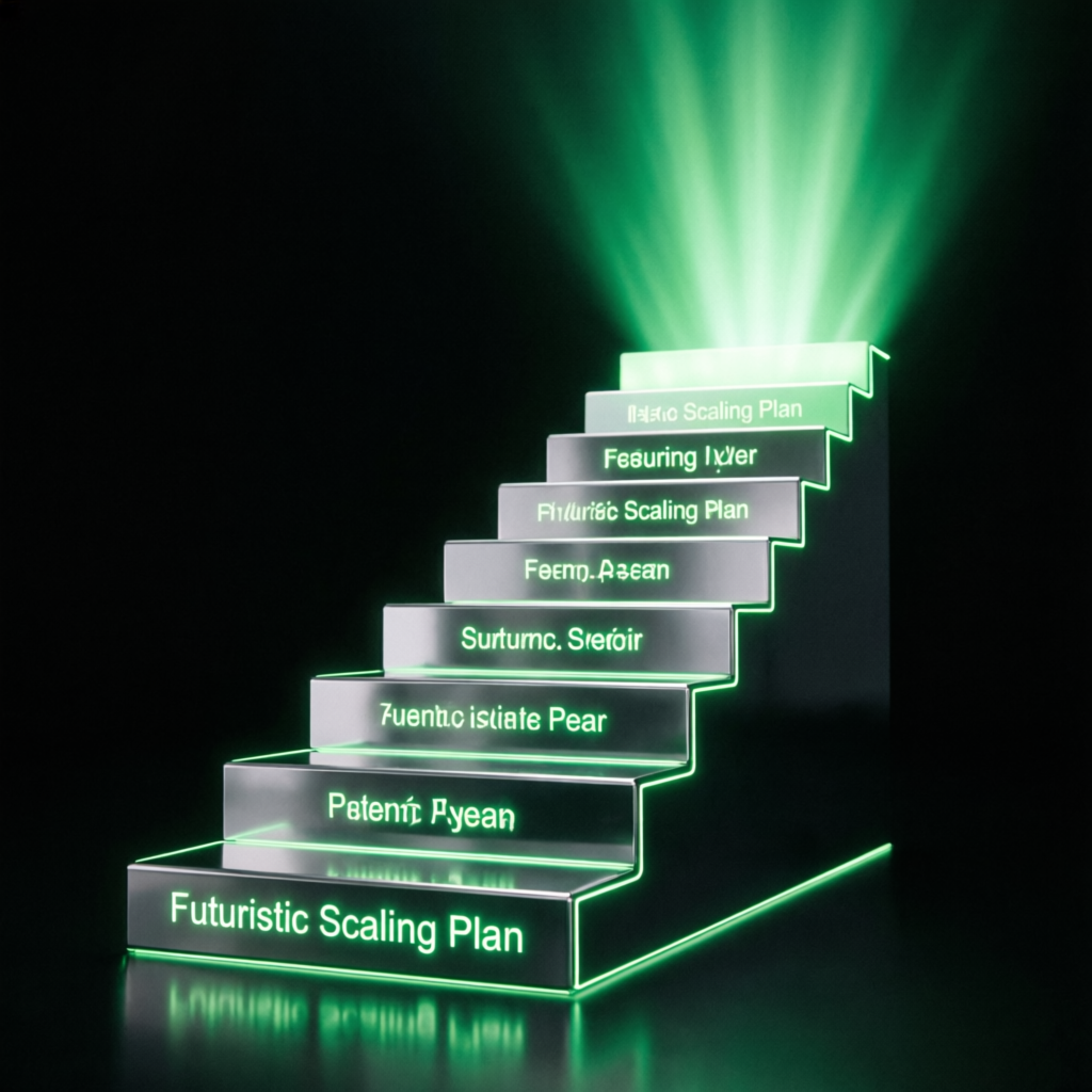 Futuristic scaling plan staircase showing progression of funded account growth with Topstep