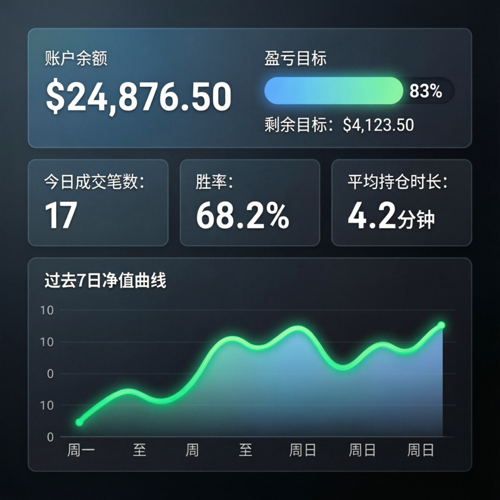 Topstep Trading Combine dashboard showing profit target progress and trading statistics