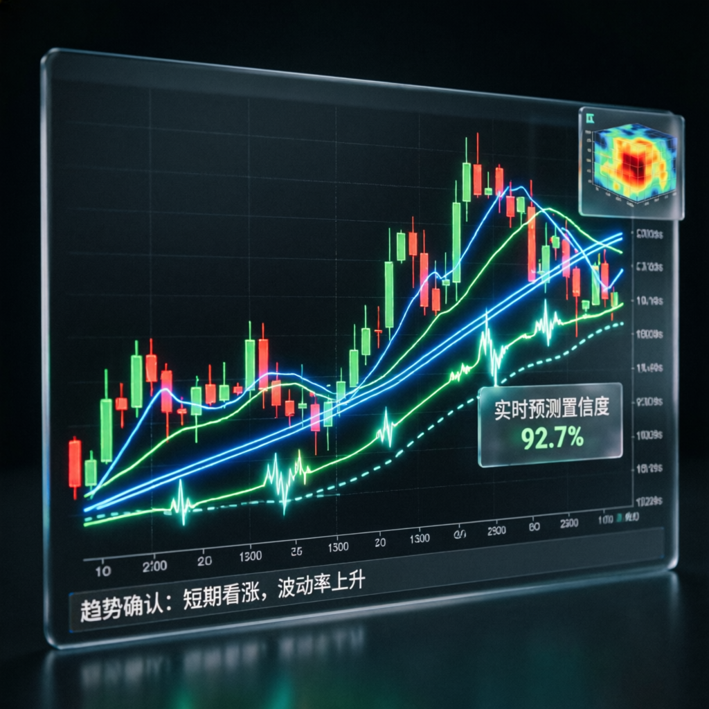 Professional futures trading chart with candlestick patterns and AI analysis overlays