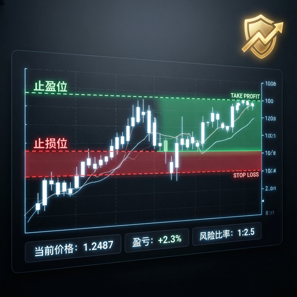 Professional risk management visualization showing stop loss and take profit levels on trading chart
