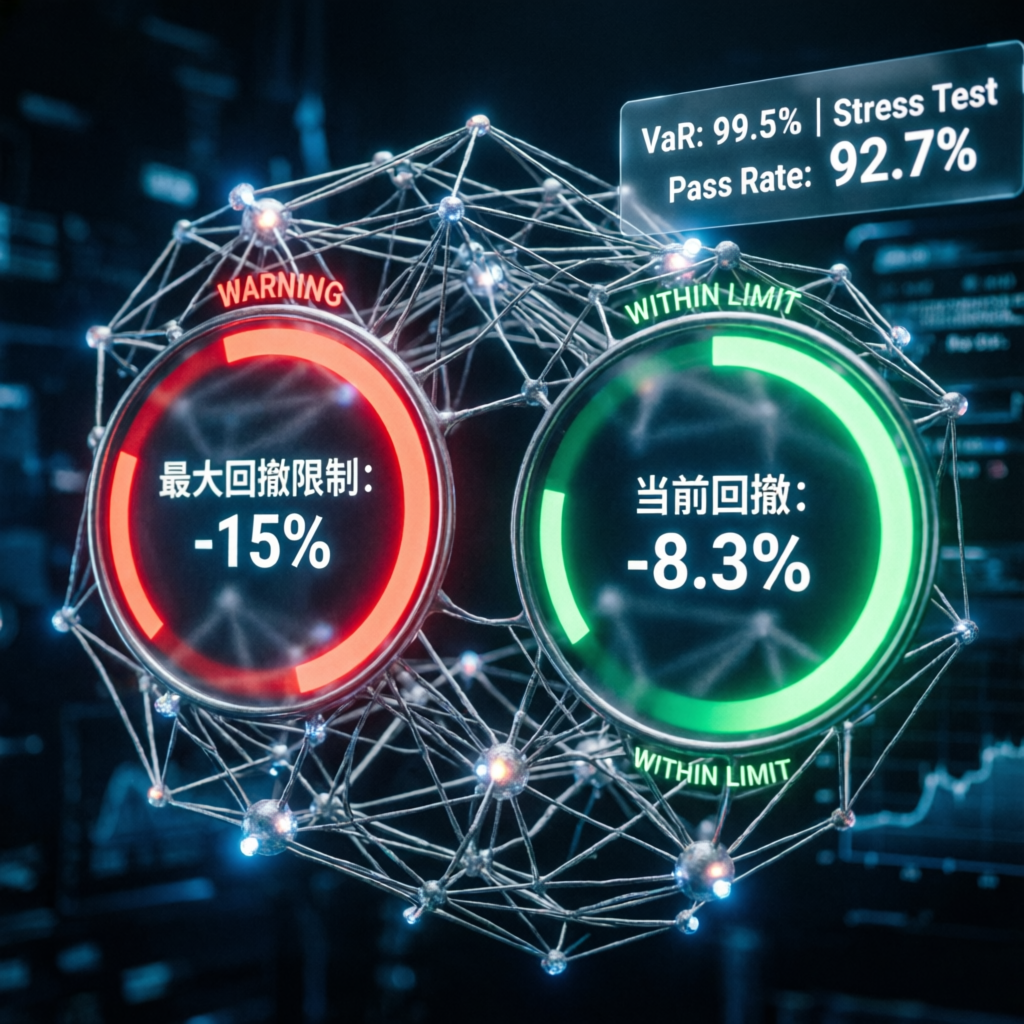 AI risk management visualization showing Apex trailing drawdown and daily loss limits