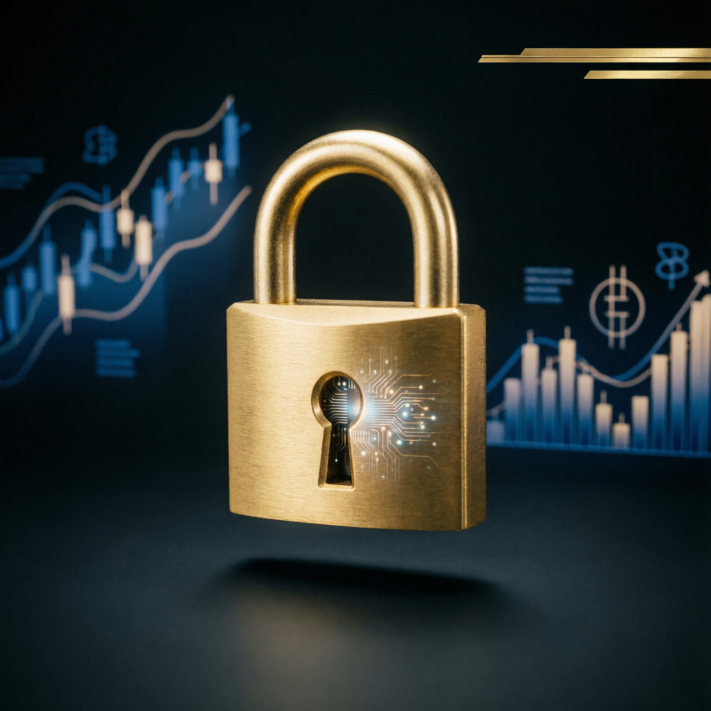 Golden padlock representing security and trust in prop firm trading