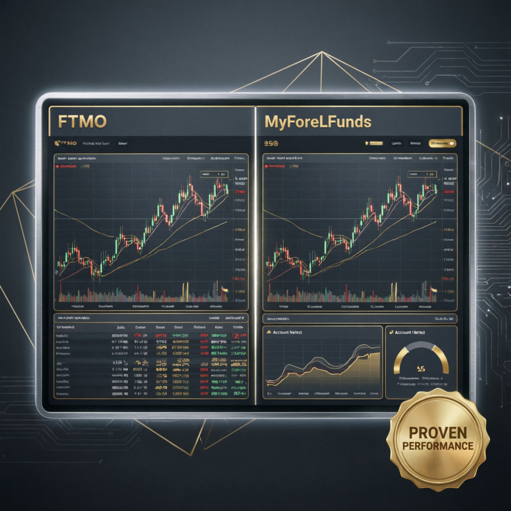 Professional comparison of prop firm platforms showing performance metrics
