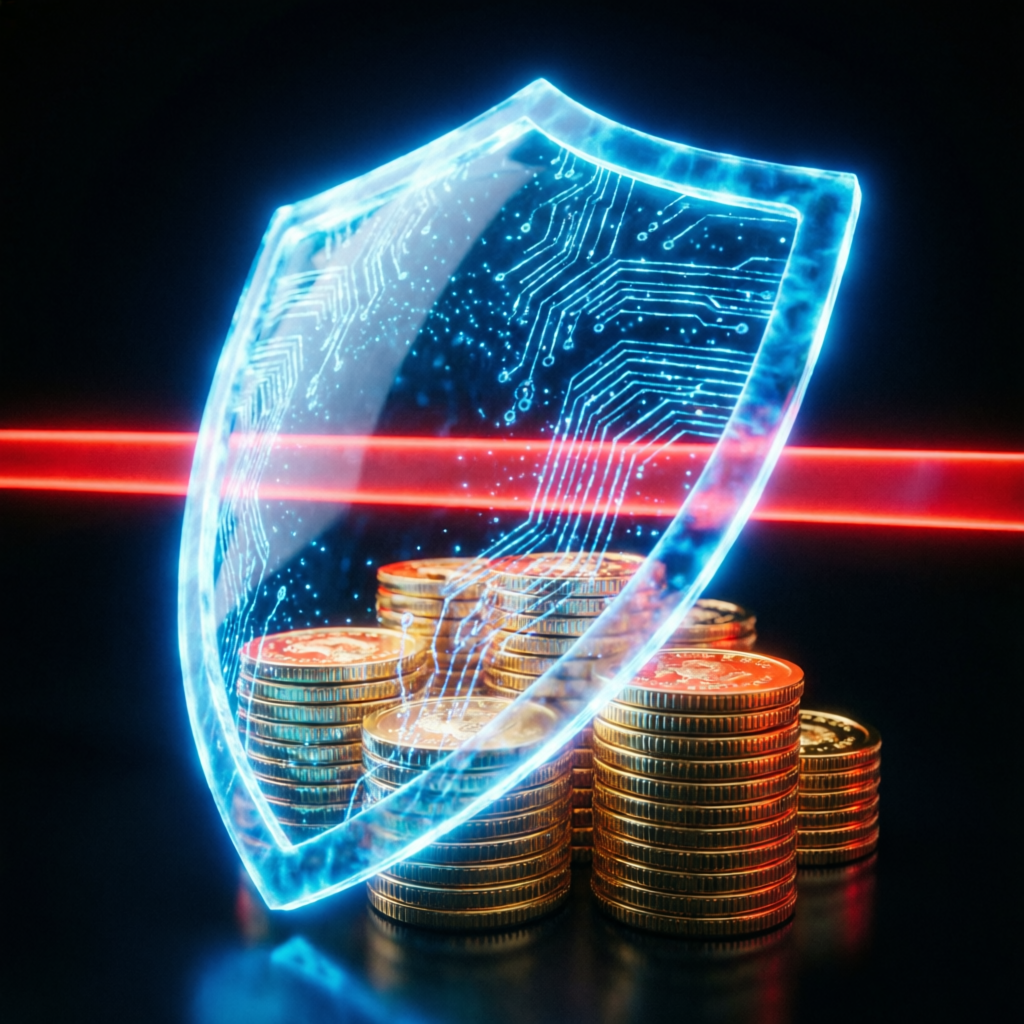 Risk management shield protecting trading capital from maximum loss limit breach