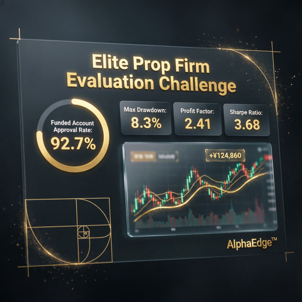 Elite prop firm evaluation challenge dashboard with success metrics