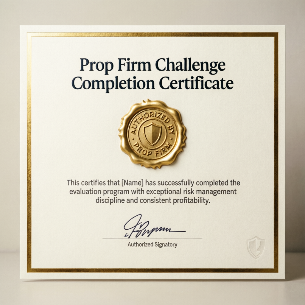 Prop Firm Challenge Completion Certificate - PFM Capitals verified results