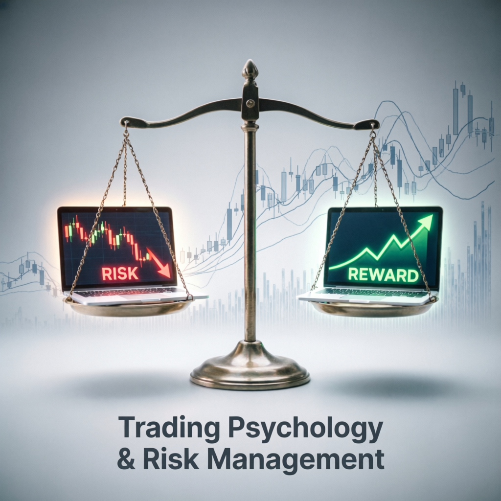 Trading psychology and risk management balance scale - PFM Capitals risk management approach