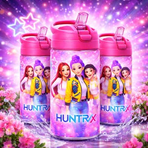 Borraccia K-Pop Demon Hunters Huntrix 580 ml tritan con cannuccia