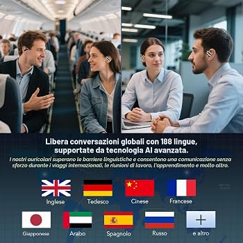 Cuffie traduzione simultanea AI Bluetooth 6.1 198 lingue 80 ore