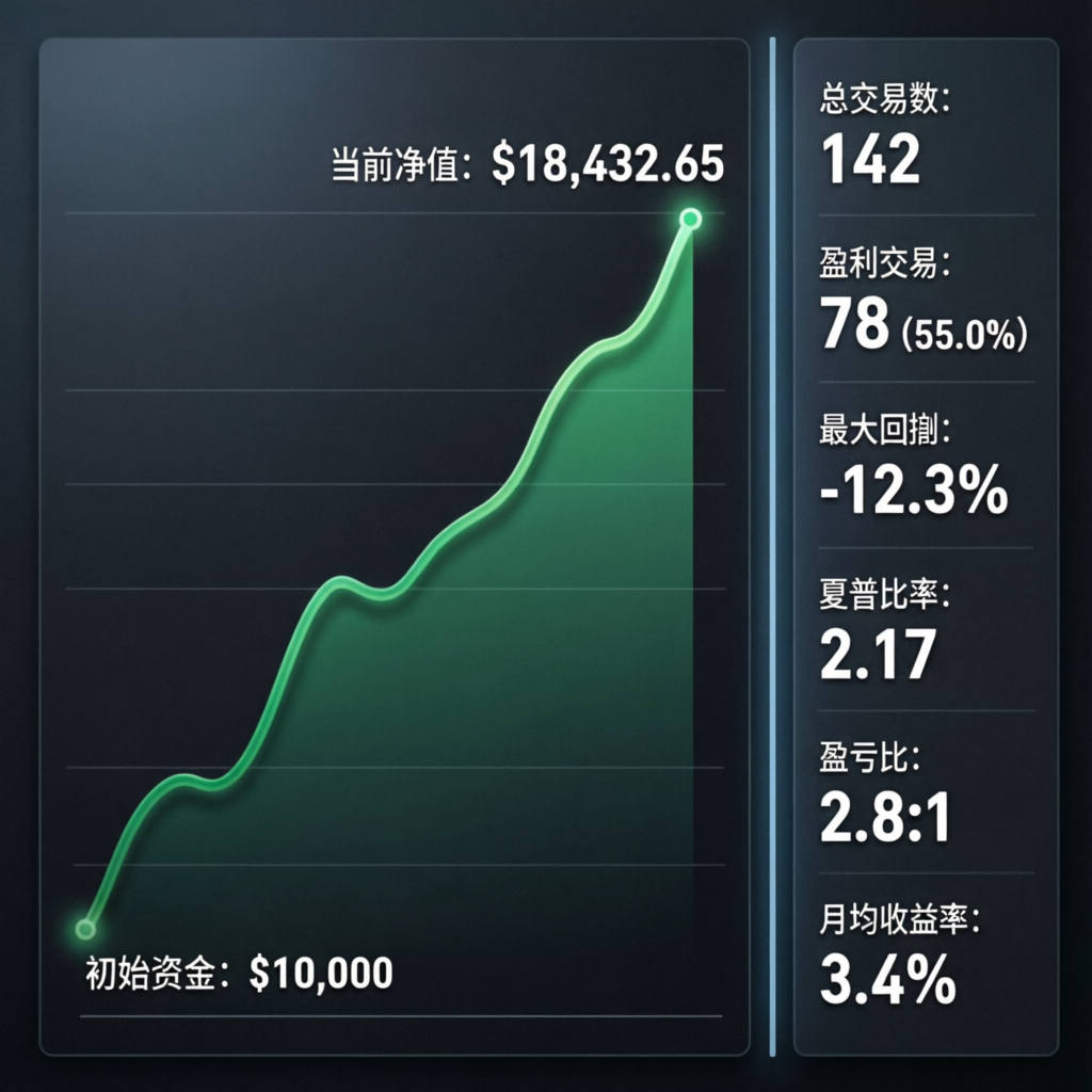 Trading Portfolio Results showing consistent equity growth and performance metrics