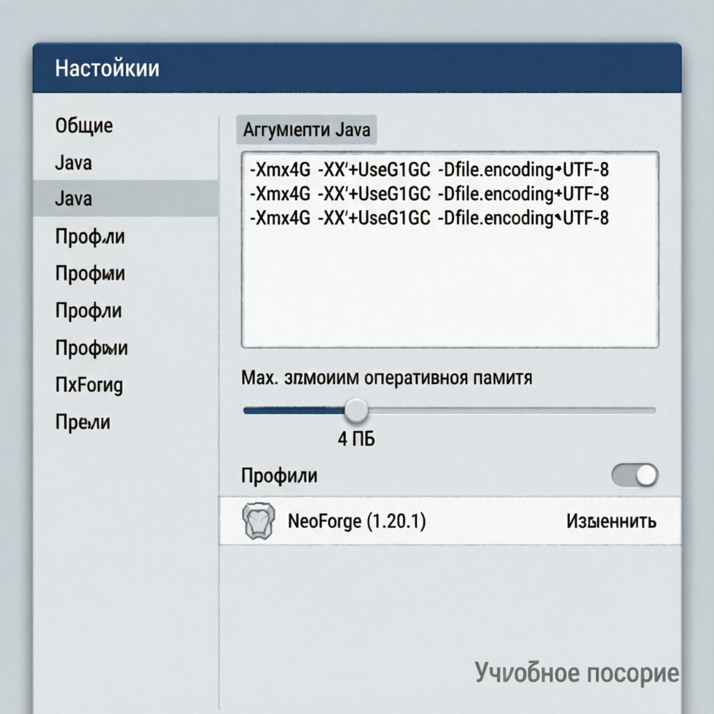 Настройки Java и памяти в Legacy Launcher