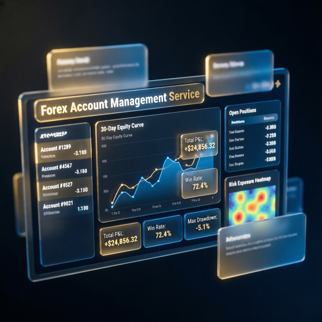 Forex account management service dashboard showing performance metrics