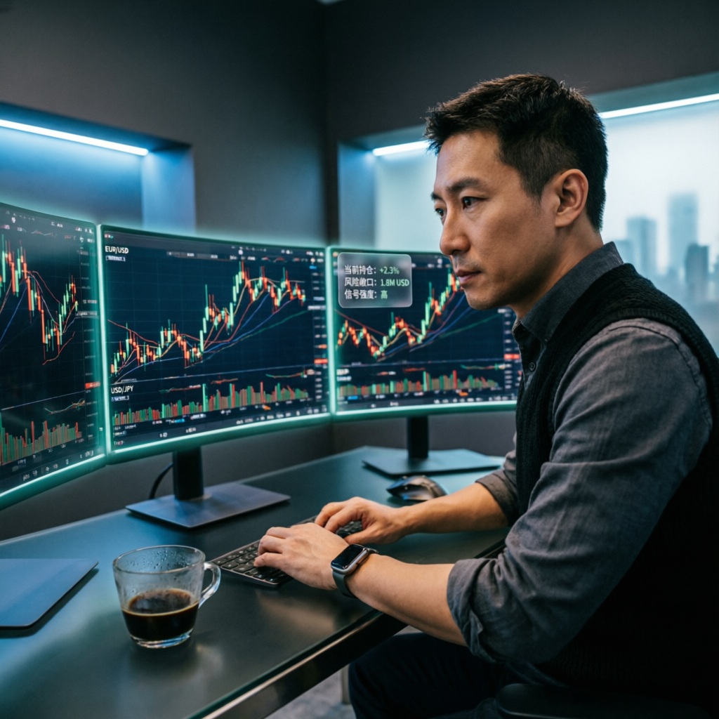 Professional trader analyzing candlestick charts for Apex evaluation strategy