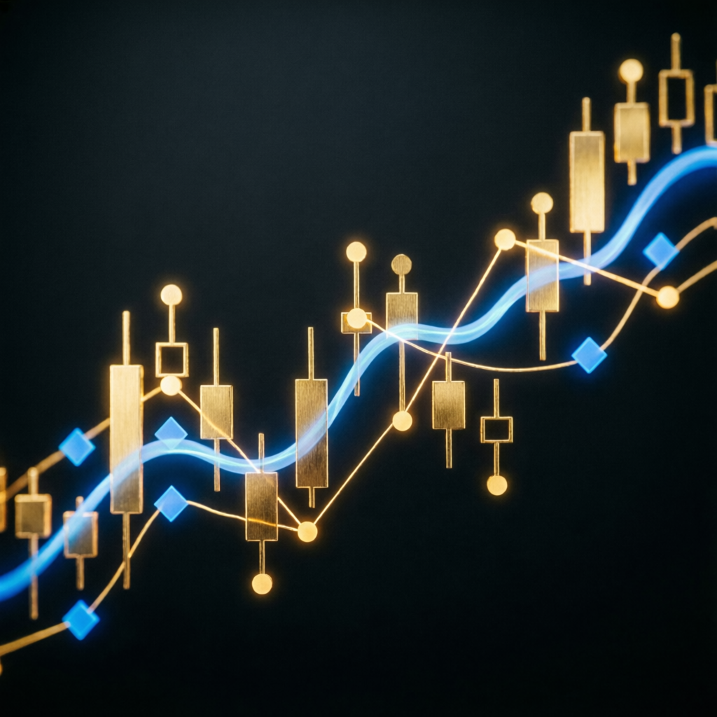 Abstract financial chart showing trailing drawdown mechanics and account equity curve