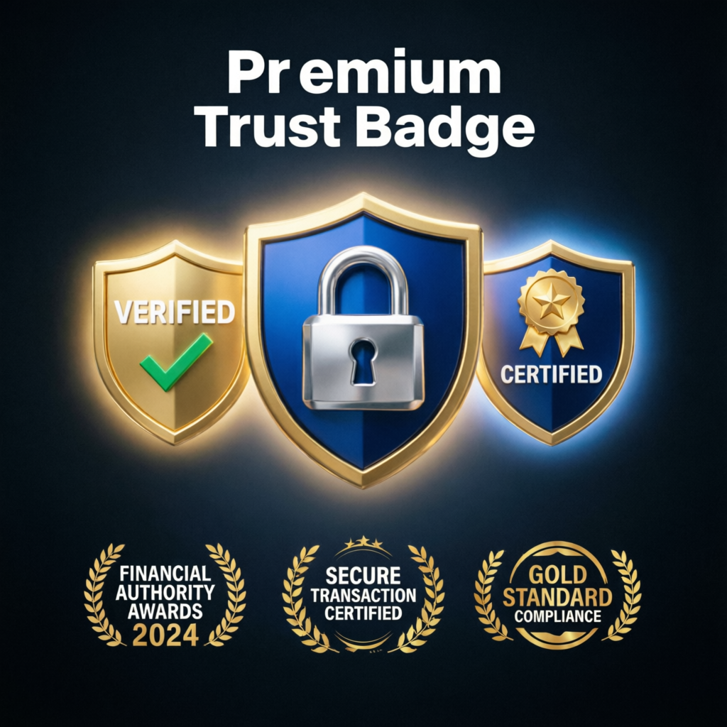Premium trust badges and security certifications for prop firm services
