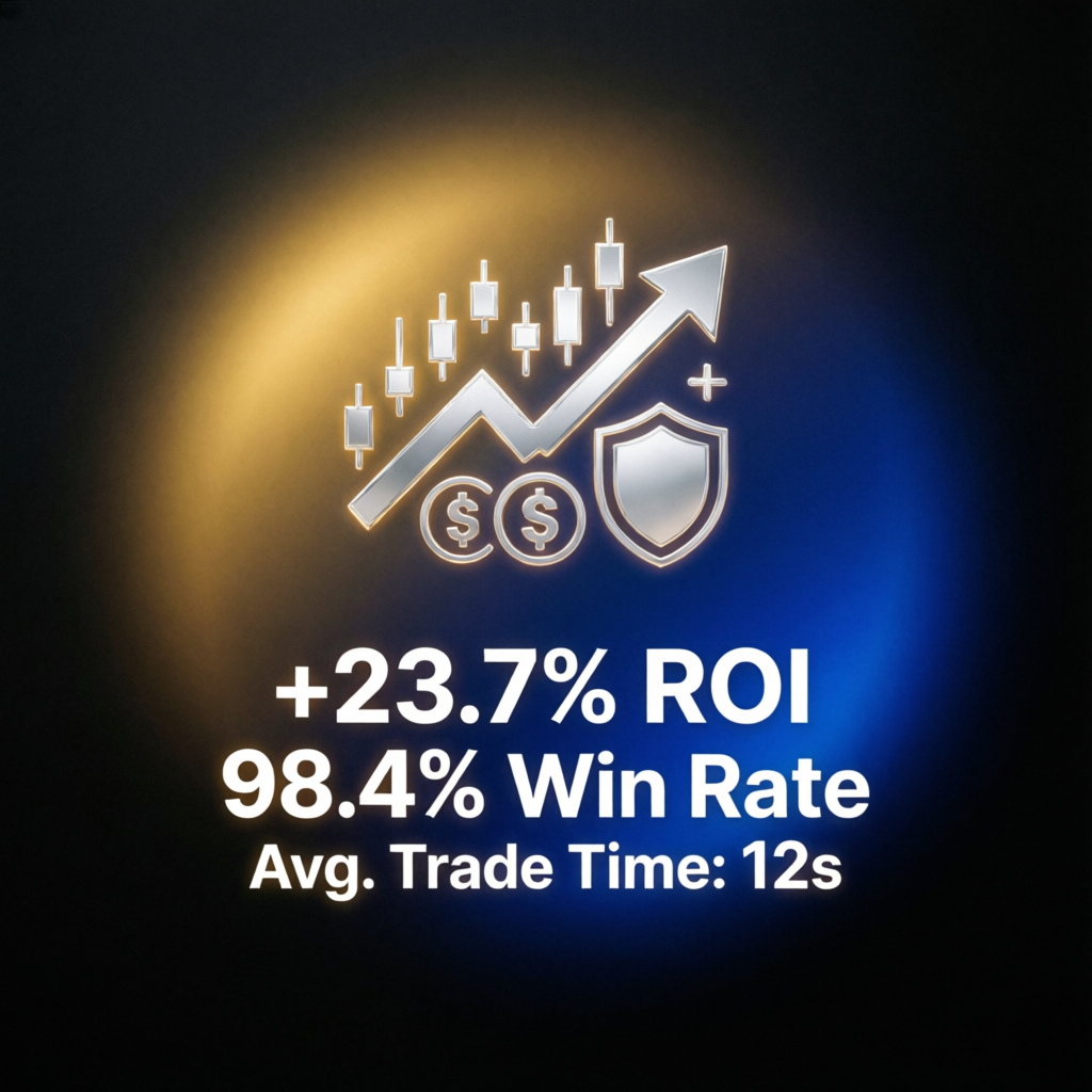 Premium trading success metrics showing ROI win rate and growth statistics