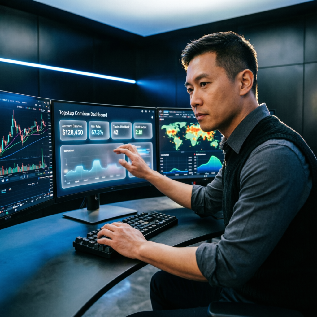 Professional forex trader analyzing Topstep Trading Combine dashboard