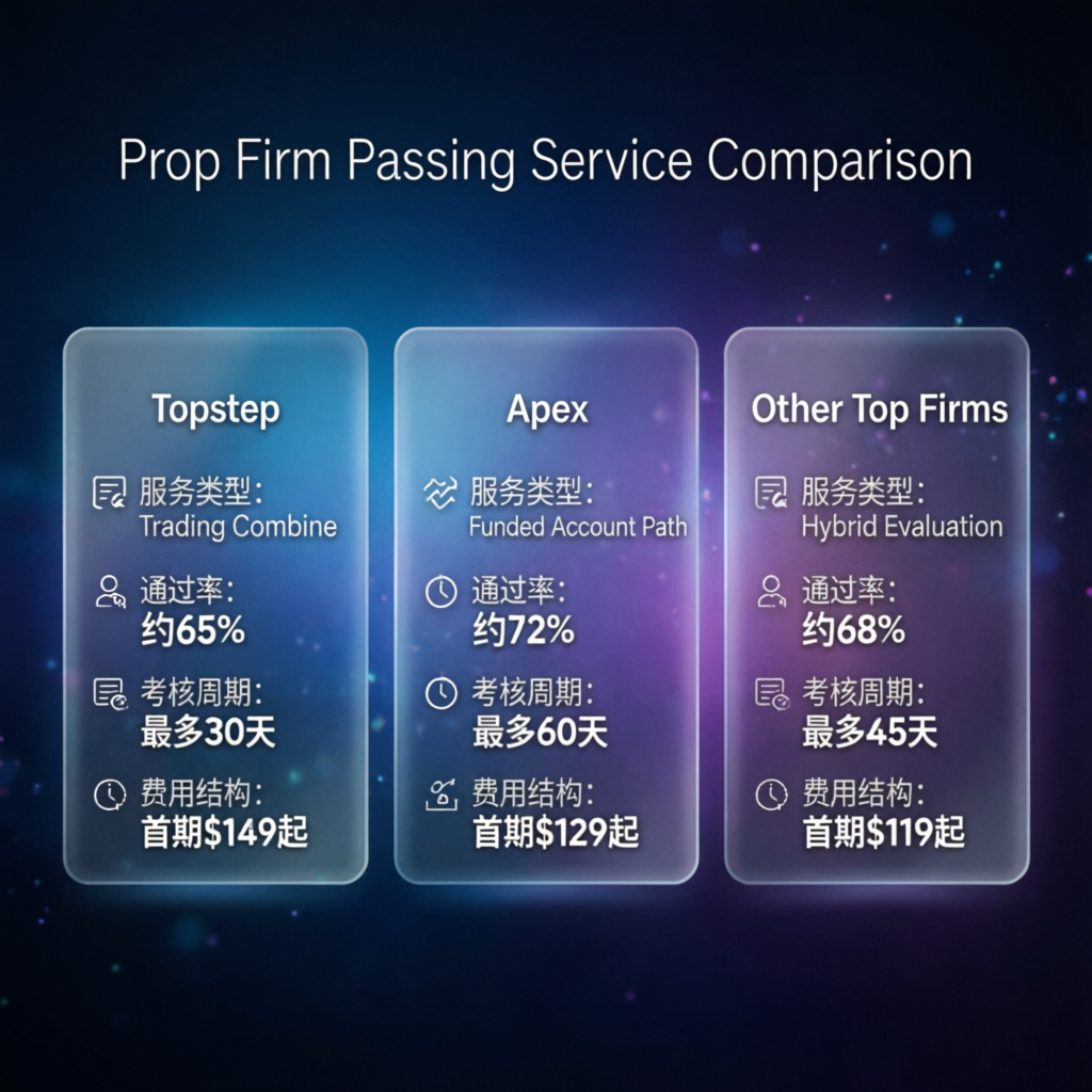 Prop Firm Passing Service Comparison between Topstep Apex and others