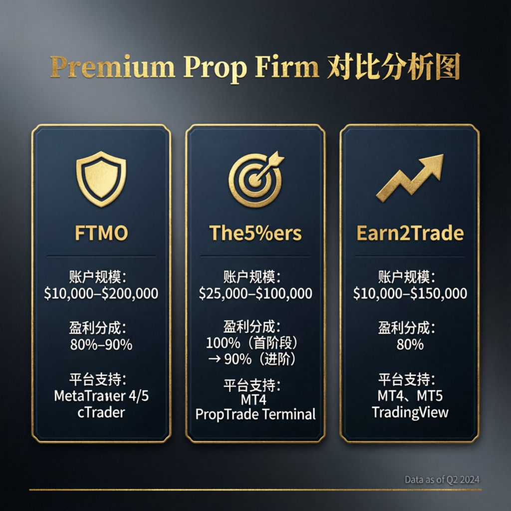 Premium prop firm comparison infographic with account details