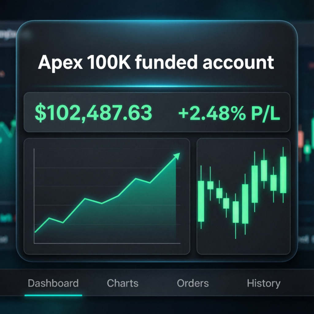 Apex 100K funded account dashboard showing profit growth