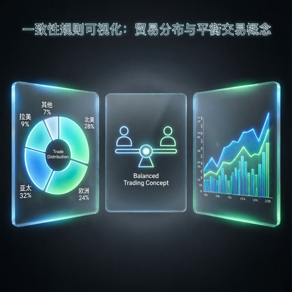 Consistency rule visualization showing trade distribution and balanced trading concept