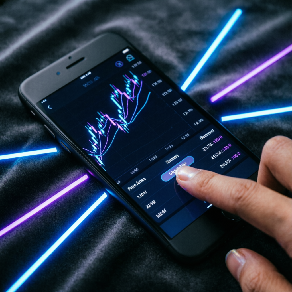 Mobile trading on smartphone with charts