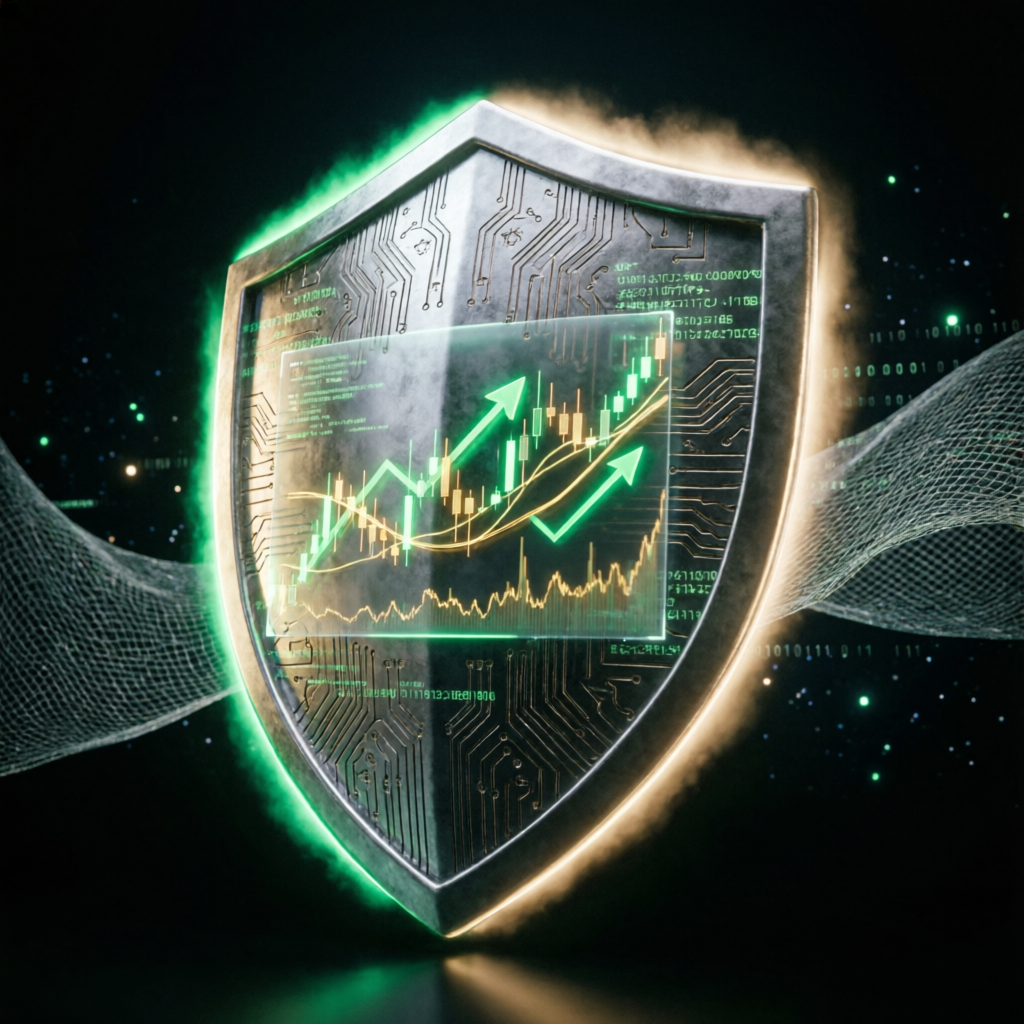 Risk management shield protecting trading account drawdown