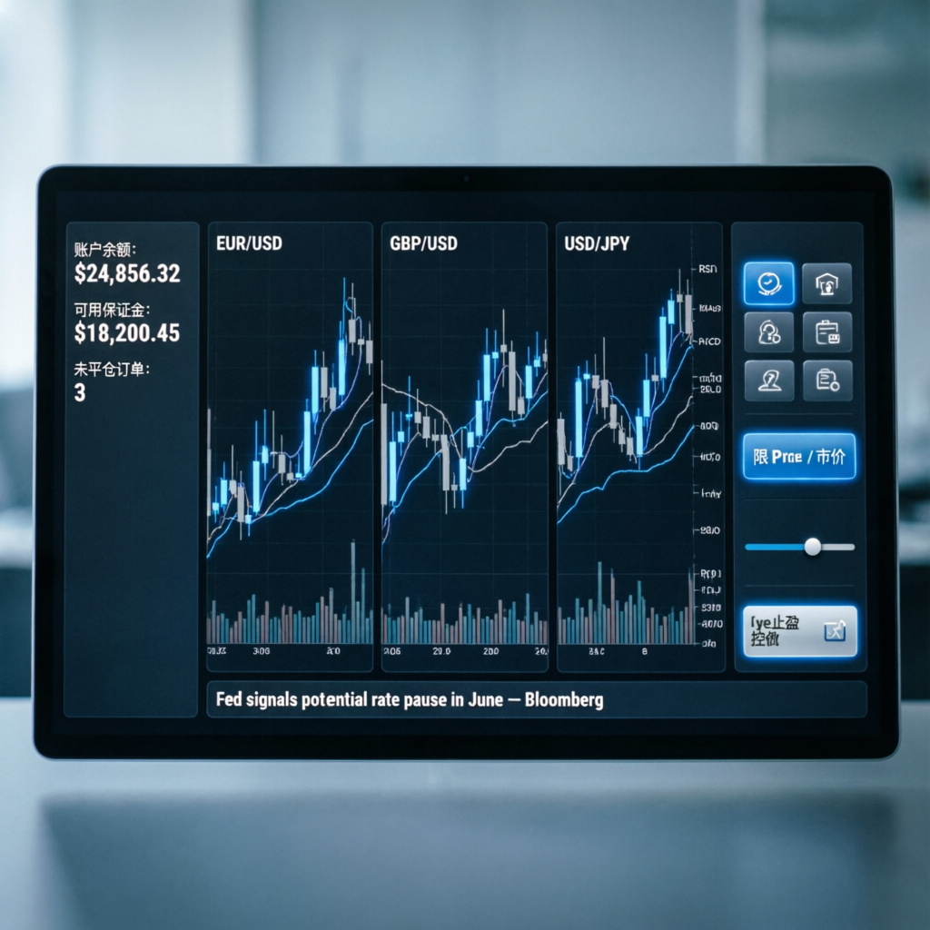 FundedNext trading dashboard interface showing forex and futures charts with professional trading tools