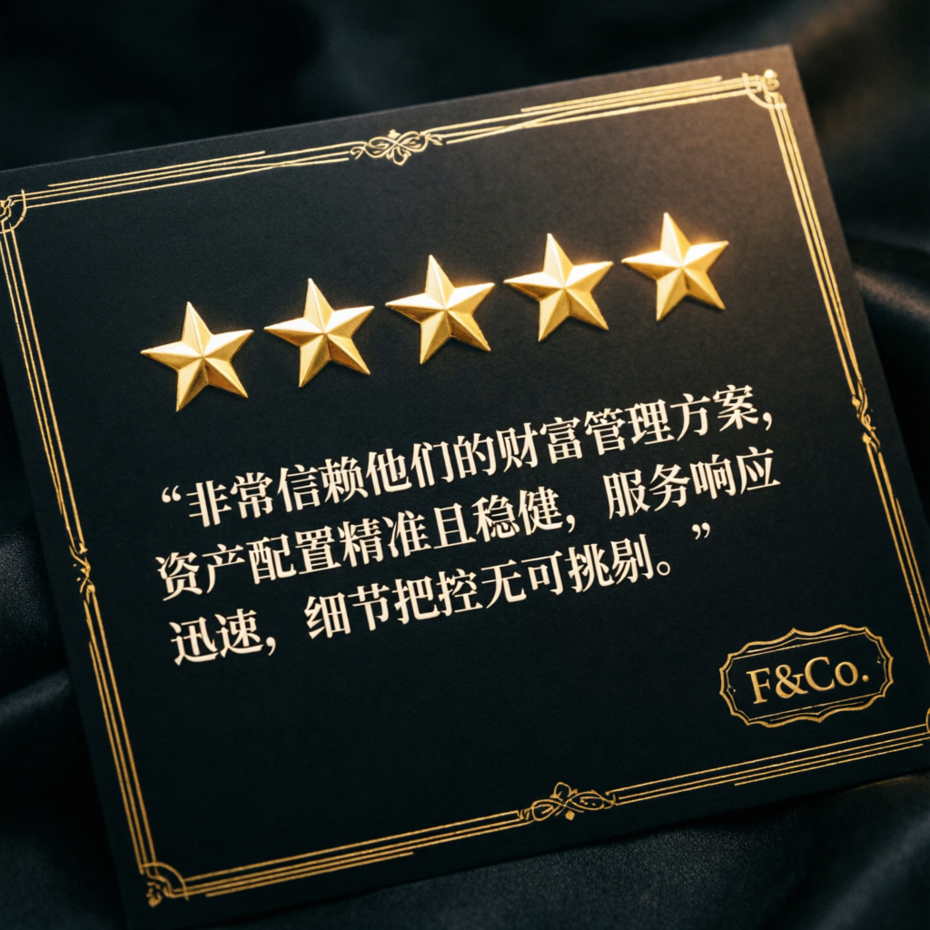 Five gold stars testimonial review card showing premium client feedback
