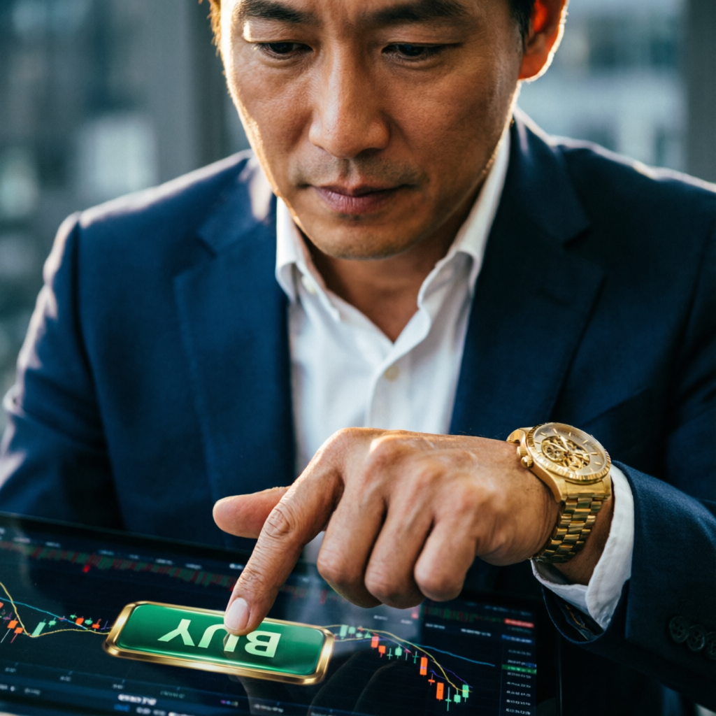 Professional trader executing buy order on futures trading platform